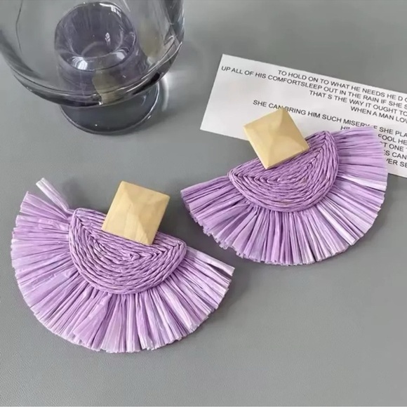 Anthropologie Lavender Rattan Bohemian Earrings - Picture 5 of 11